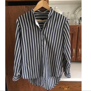 J Crew navy stripe poplin pullover shirt